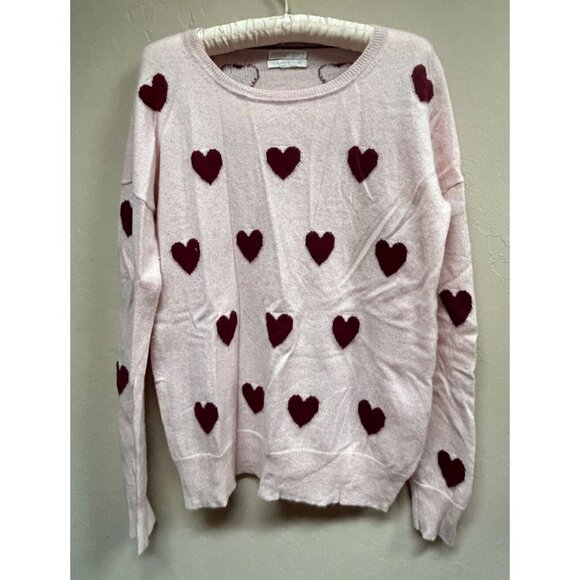 Christian Siriano Womens Purple Heart Print 2-Ply Cashmere Sweater Pullover Pink